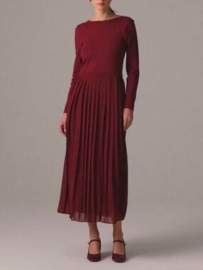 J.Crew Pleated‎ Ballet Dress Burgundy Stretch Cotton Blend Modest Elegant NEW